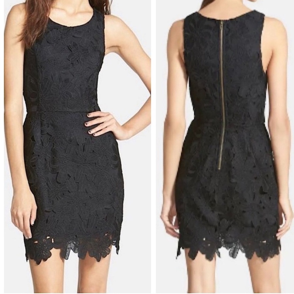 ASTR The Label Textured Crochet Floral Lace Bodycon Dress Black Color Size Small